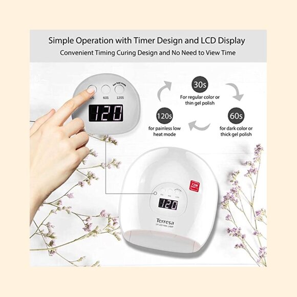 Terresa 72 Watt LED Nail Lamp, White with Pink Interior, Power Cord Included - Picture 5 of 6